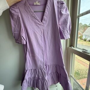 Lavender V-Neck Ruffle Dress